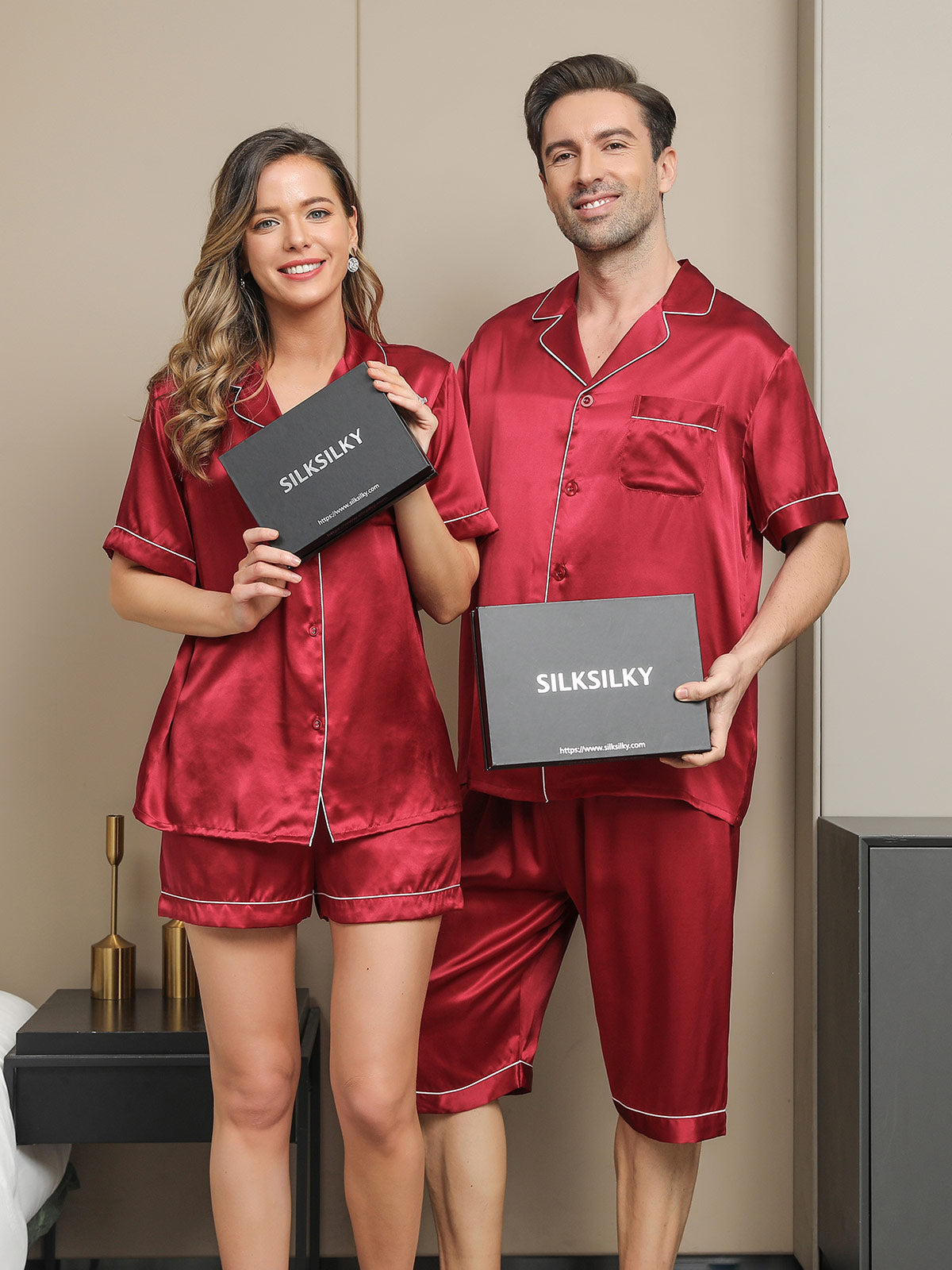 [Wine] SilkSilky Pure Silk Short Sleeve Couple 004