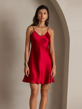 [Wine] SilkSilky  Spaghetti Strap V Neck Dress 001