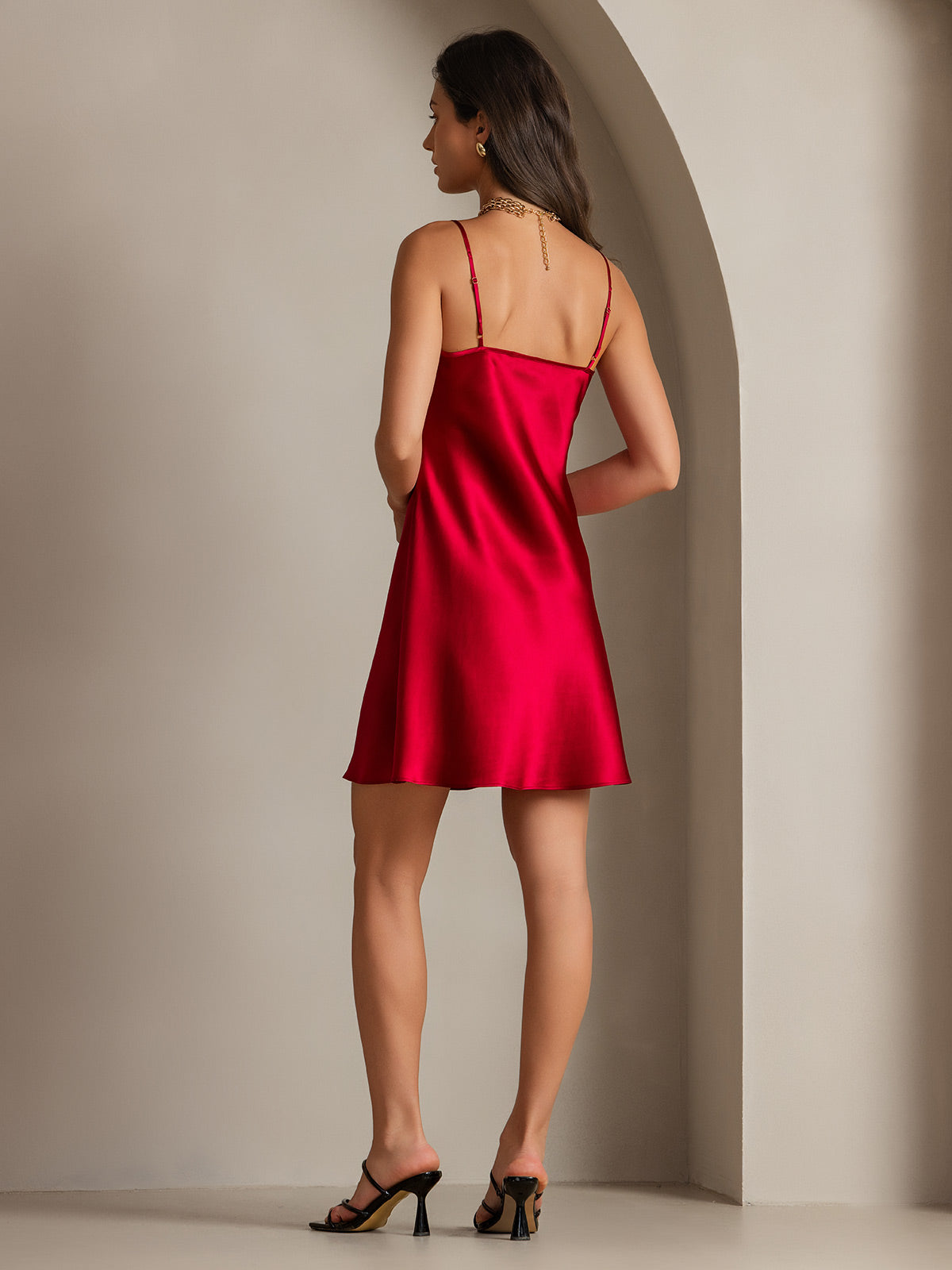 [Wine] SilkSilky Pure Silk Sleeveless V Neck Dress 002