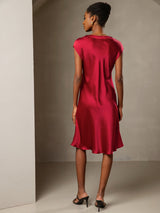 [Wine] SilkSilky  Cap Sleeve V Neck Dress 002
