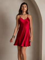 [Wine] SilkSilky  Spaghetti Strap V Neck Dress 003