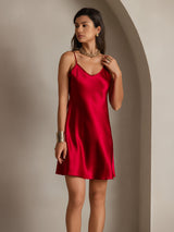 [Wine] SilkSilky  Spaghetti Strap V Neck Dress 004