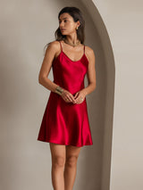 [Wine] SilkSilky  Spaghetti Strap V Neck Dress 005