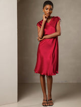 [Wine] SilkSilky  Cap Sleeve V Neck Dress 006