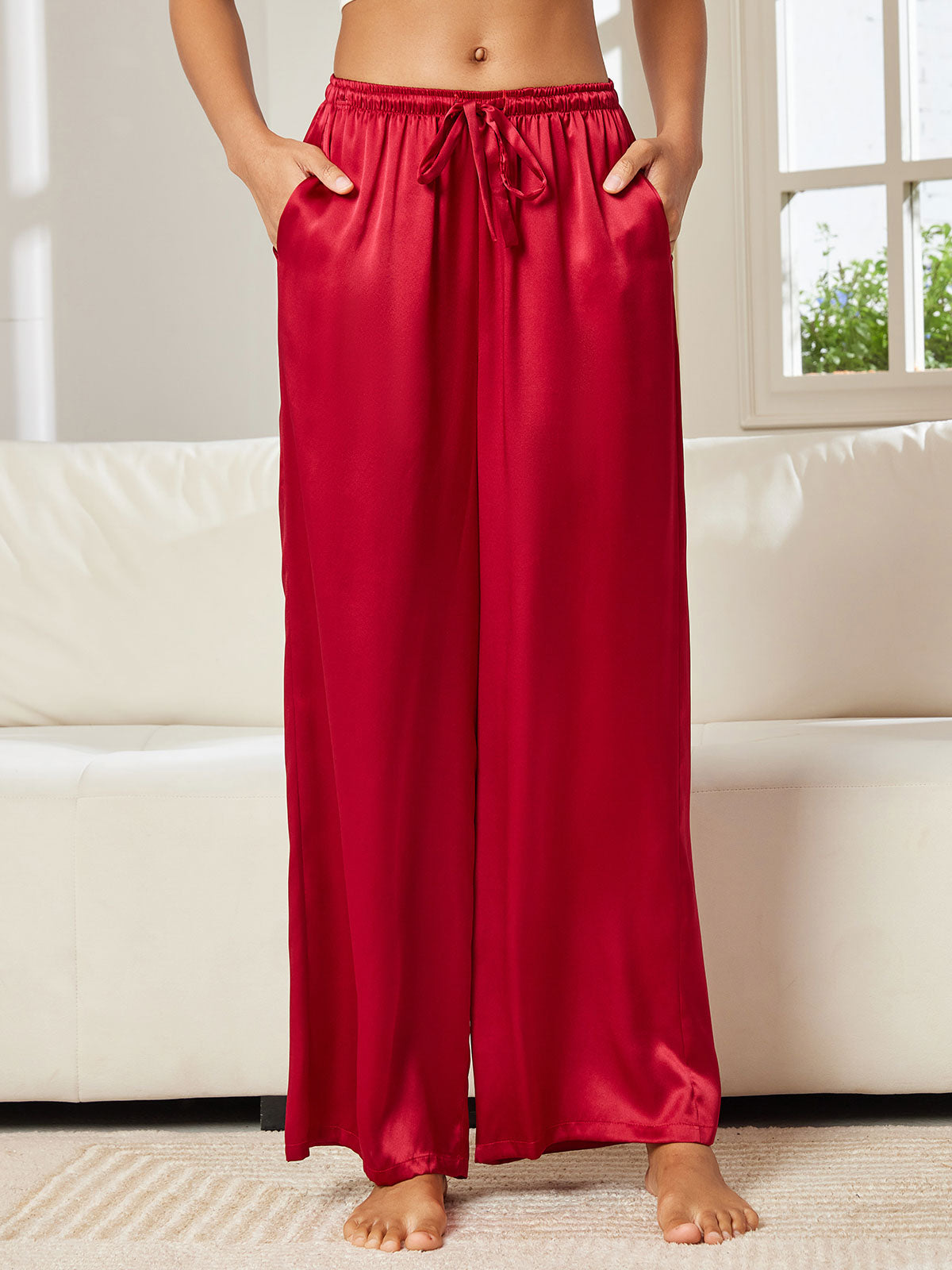 [Wine] SilkSilky  Pure Silk Womens Pants 001