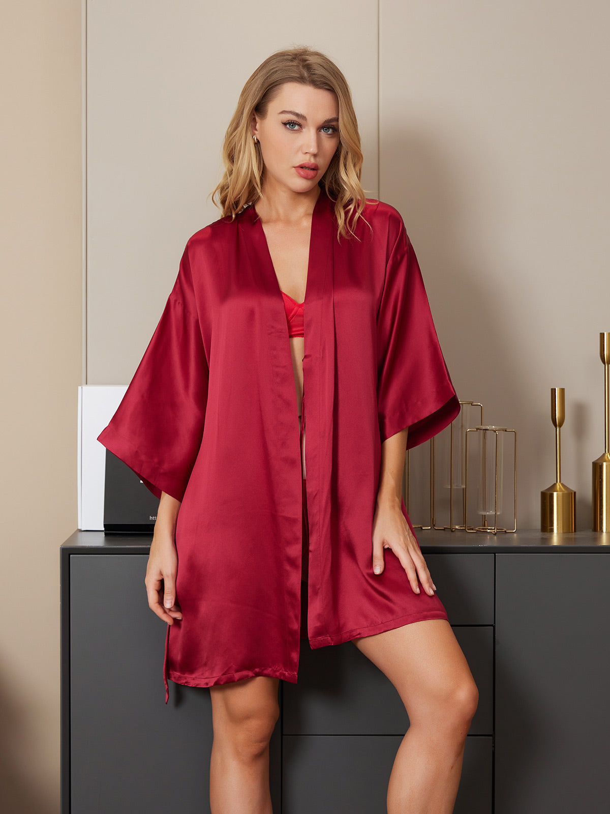 [Wine] SilkSilky  Pure Silk Womens Robe 003