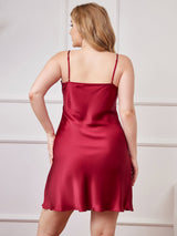 [Wine] SilkSilky  Spaghetti Strap V Neck Plus Size Dress 002
