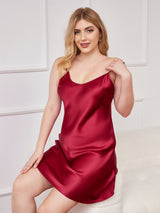 [Wine] SilkSilky  Spaghetti Strap V Neck Plus Size Dress 004