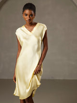 [Yellow] SilkSilky  Cap Sleeve V Neck Dress 003