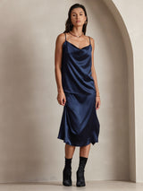 [Dark Blue] SilkSilky  Spaghetti Strap Cowl Neck Camisole Top 007