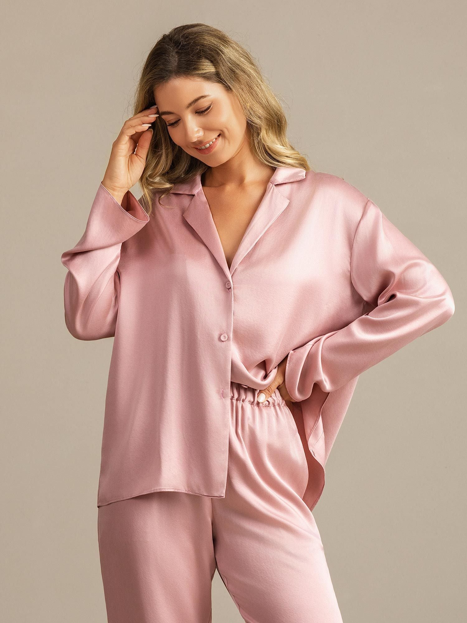 [PeachSkin] SilkSilky 19Momme Silk Notched Neck Women's Pajamas 007