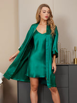 [Green] SilkSilky  3/4 Sleeve V Neck Nightgown&Robe Set 005