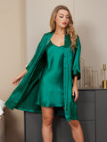 SilkSilky US Pure Silk 3/4 Sleeve Nightgown&Robe Set Green 005