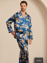 [Navy Dragon] SilkSilky  Long Sleeve Notch Collar Men's Pajamas 003