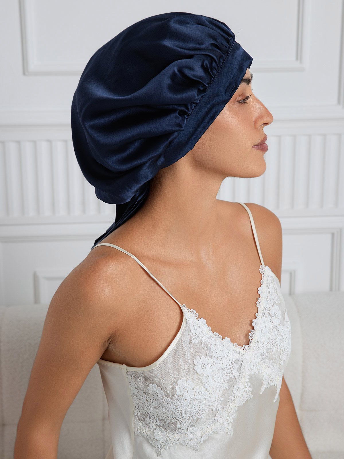 SilkSilky  Pure Silk Sleep Cap DarkBlue 004