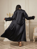 SilkSilky US Pure Silk Long Sleeve Womens Robe Black 002