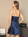 SilkSilky US Pure Silk Sleeveless V Neck Dress DarkBlue 002