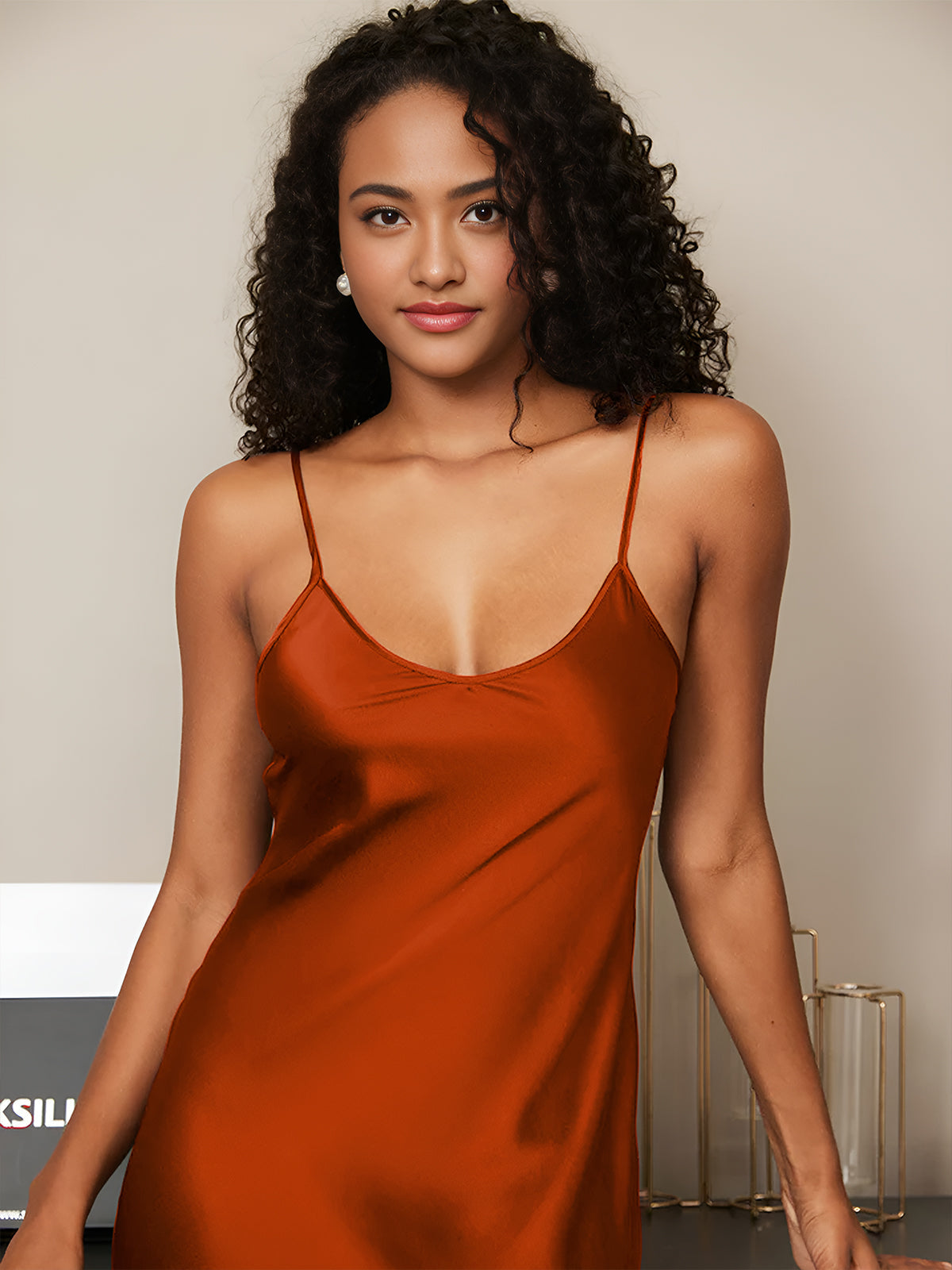 [Caramel] SilkSilky  Pure Silk Round Neck Dress 005