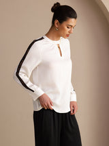 [White] SilkSilky Long Sleeve Keyhole Neck Women's Blouse 003