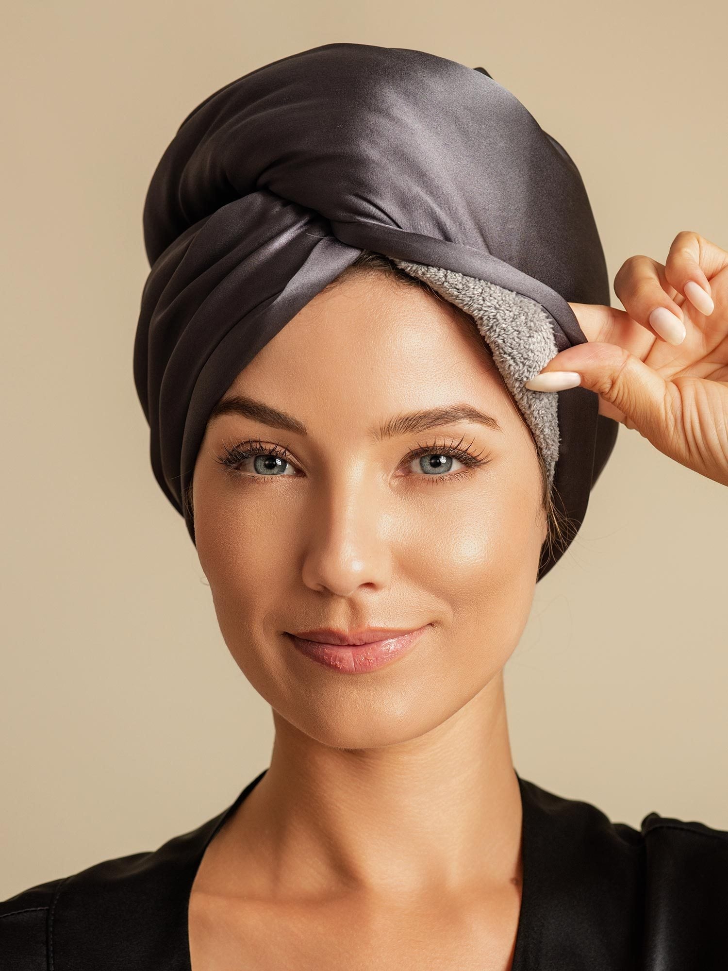 [Dark Gray] SilkSilky  Pure Silk Wrap Hair Towel Wrap 005,