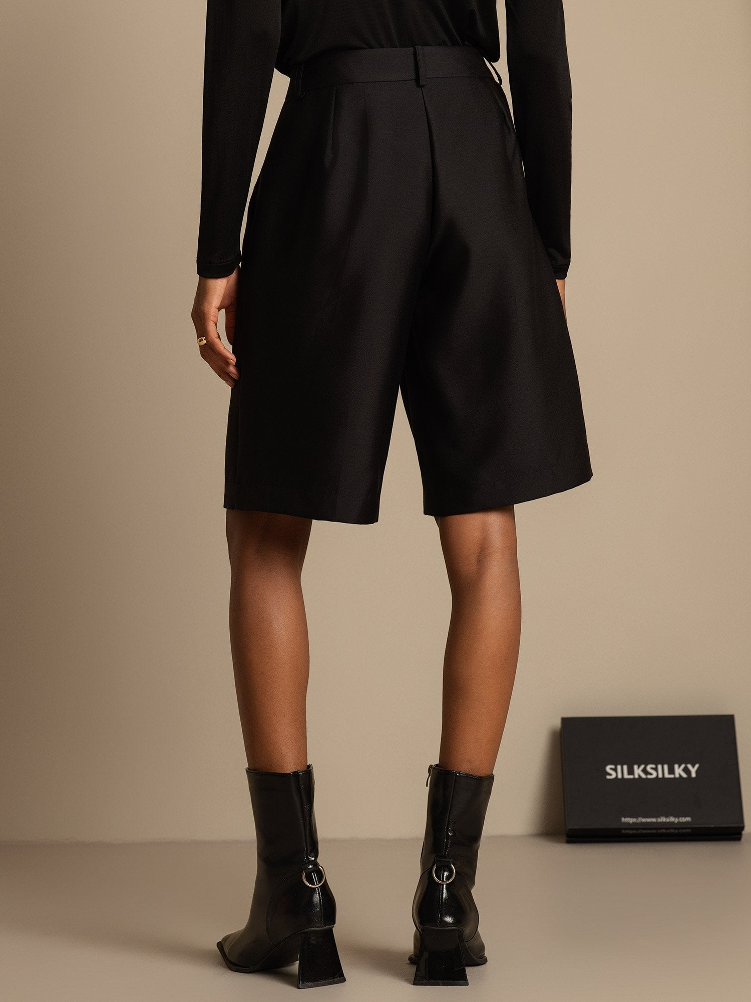[Black] SilkSilky  32Momme Silk Womens Shorts 002,