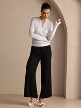 [Gray] SilkSilky  Long Sleeve Wrap Women's Blouse 006