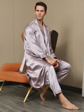 SilkSilky US 19Momme Pure Silk Long Sleeve Lapel Men's Robe PaleMauve 003