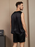 SilkSilky US Pure Silk Sleeveless Round Neck Men's Pajamas Black 002