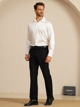 [White] SilkSilky 19Momme Stretch Silk Charmeuse Long Sleeve Lapel Collar Men's Shirt 007