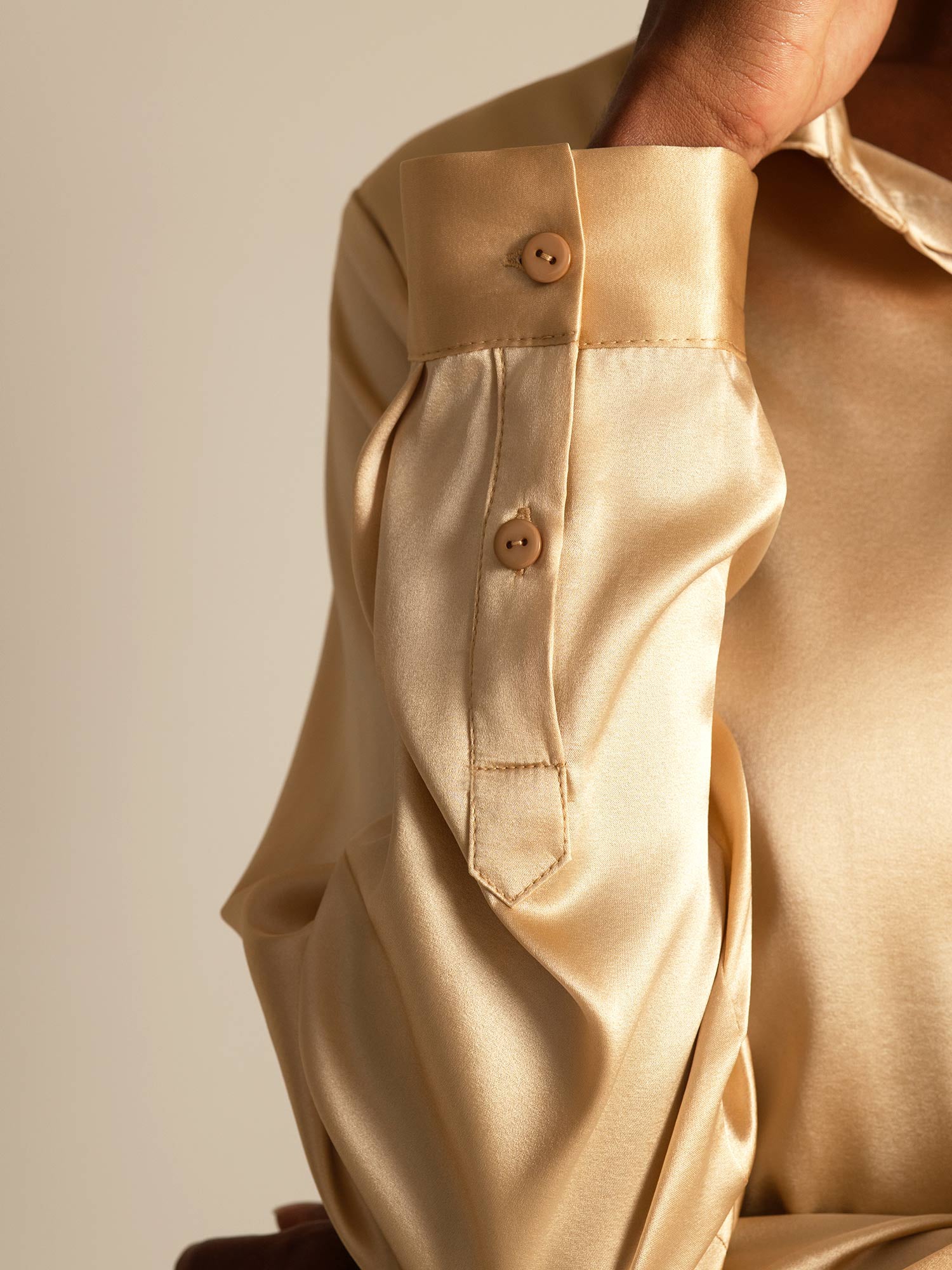 [Champagne] SilkSilky  19Momme Silk Long Sleeve Lapel Collar Women's Shirt 007