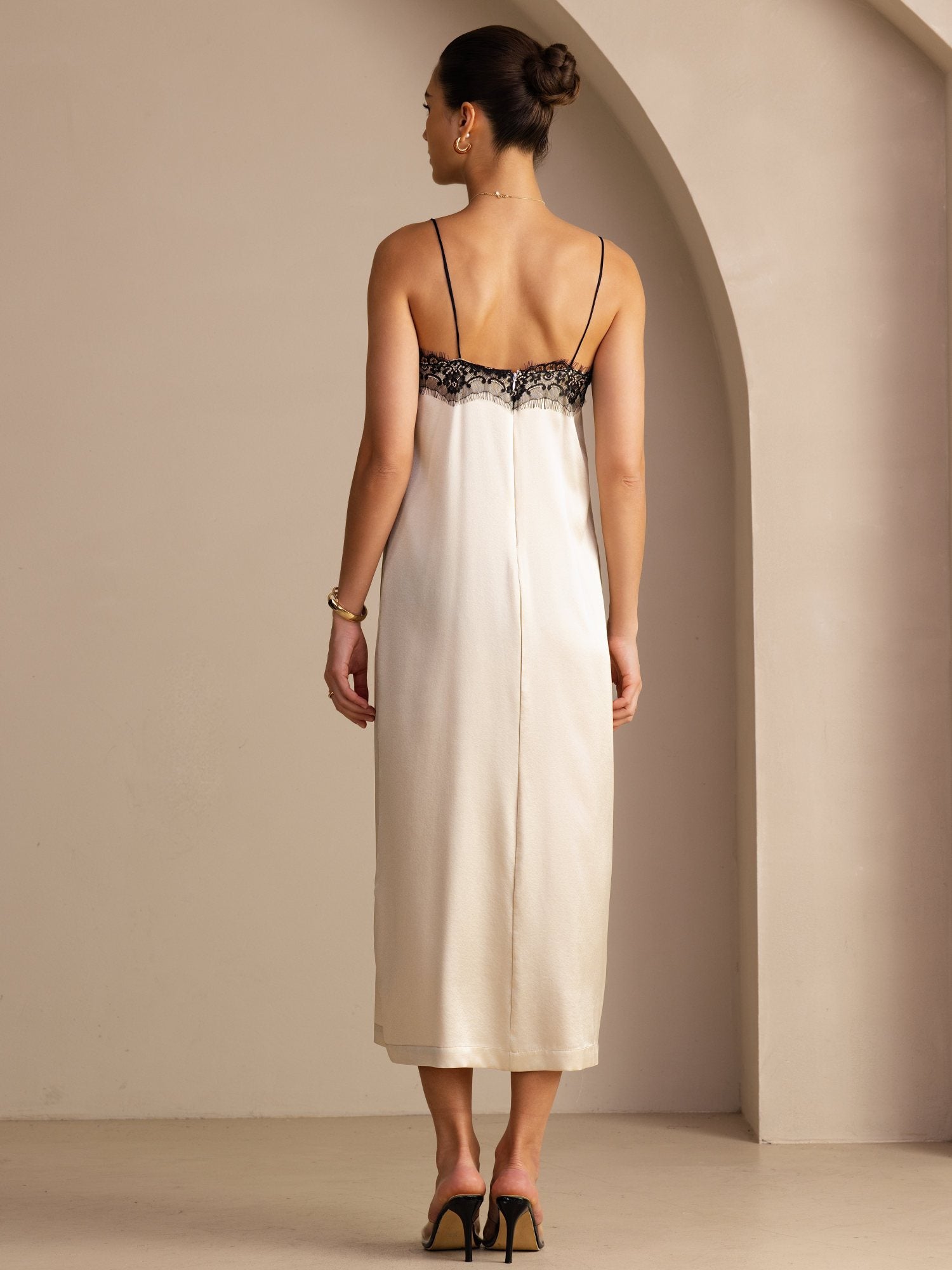 [Brown Rice] SilkSilky  Spaghetti Strap Square Neck Dress 002