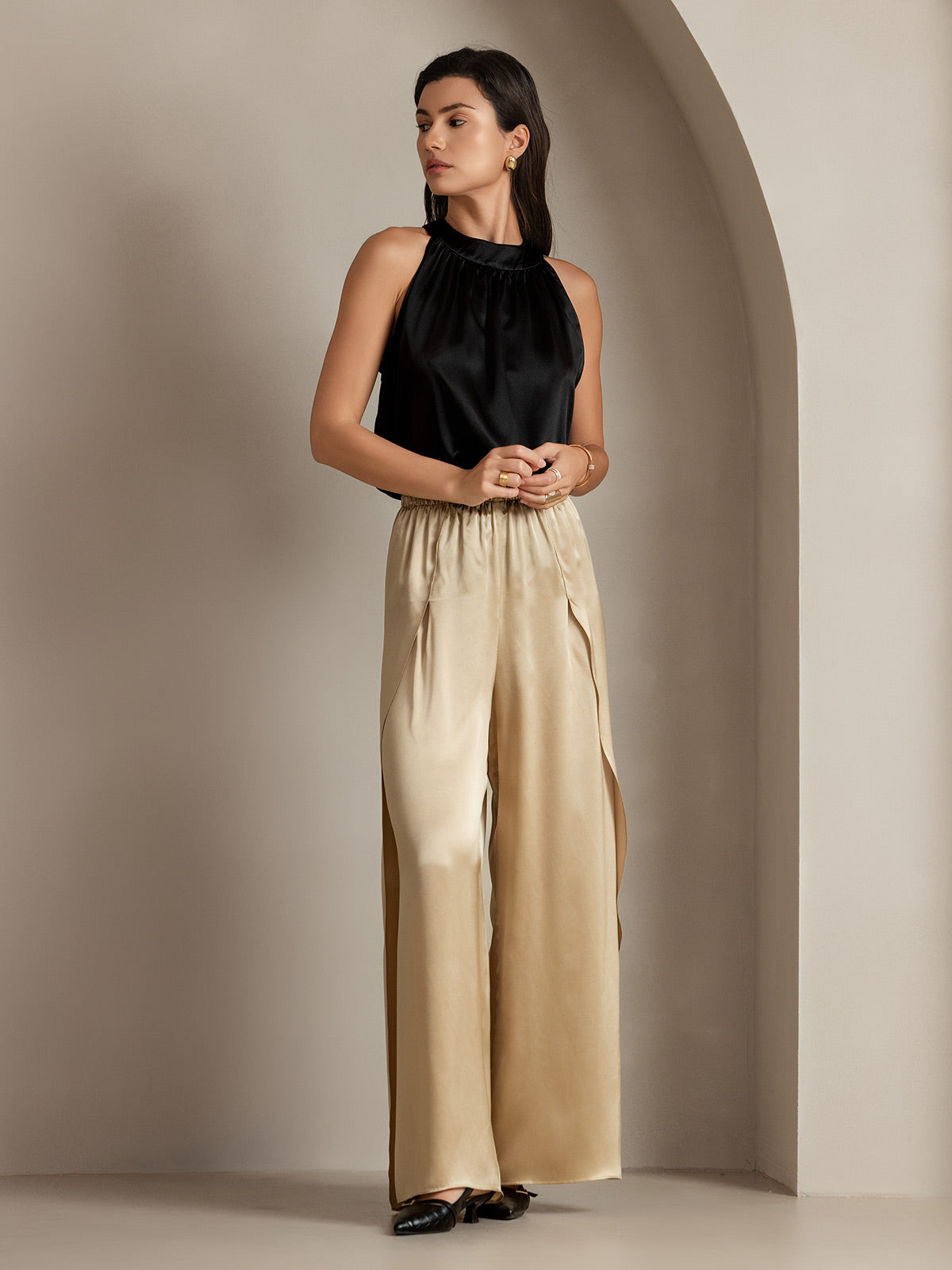 [Champagne] SilkSilky  19Momme Silk Split Women's Pants 012