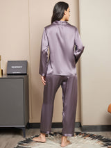 [Purple Gray] SilkSilky  Long Sleeve Notch Collar Women's Pajamas 002