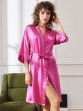 SilkSilky US Pure Silk Half Sleeve Womens Robe RoseRed 005