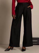 [Black] SilkSilky  32Momme Silk-Wool Blend Women's Pants 001