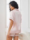 SilkSilky  Pure Silk Short Sleeve Lapel Women's Pajamas Pink 002