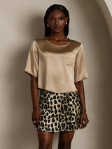 [Champagne] SilkSilky  Pure Silk Half Sleeve Scoop Neck Women's T-Shirt 005