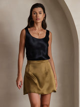 [Black] SilkSilky  19Momme Stretch Silk Charmeuse Sleeveless Scoop Neck Camisole Top 004