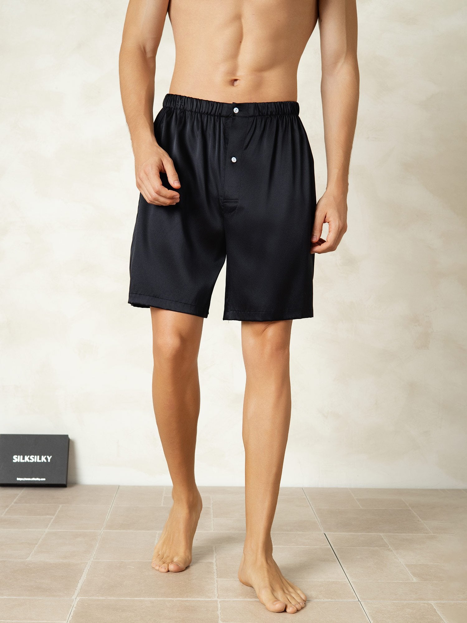 [Black] SilkSilky Pure Silk Mens Sleep Bottoms 001