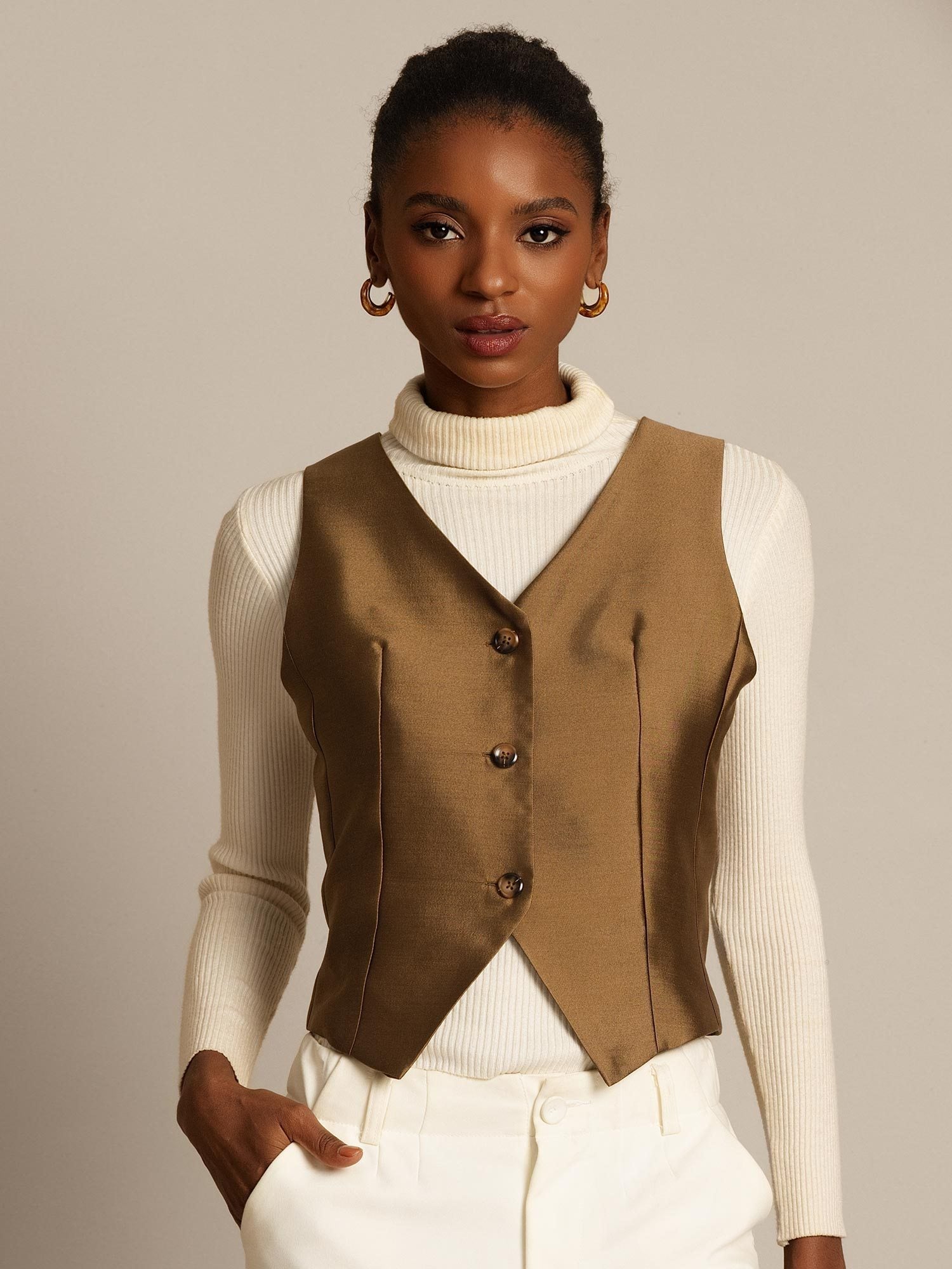 [Bronze] SilkSilky 32Momme Silk V Neck Women's Vest 001