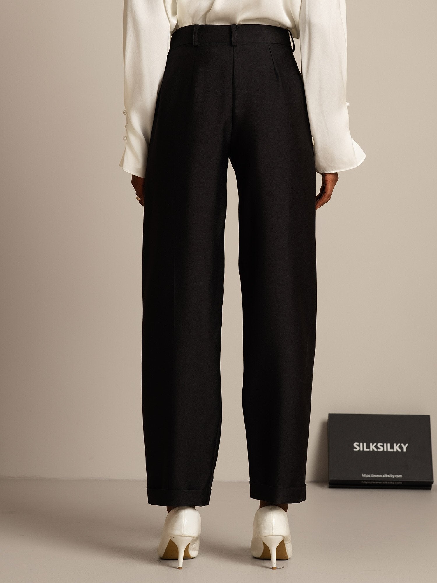 [Black] SilkSilky  32Momme Silk Womens Pants 002,