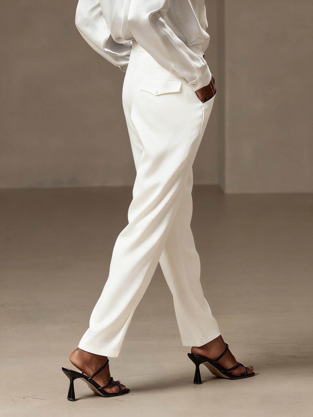 [White] SilkSilky  19Momme Silk Womens Pants 002