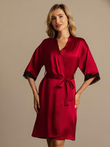 [Wine] SilkSilky  Half Sleeve Women's Robe 001