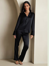 [Black] SilkSilky  19Momme Long Sleeve Notch Collar Women's Shirt 008