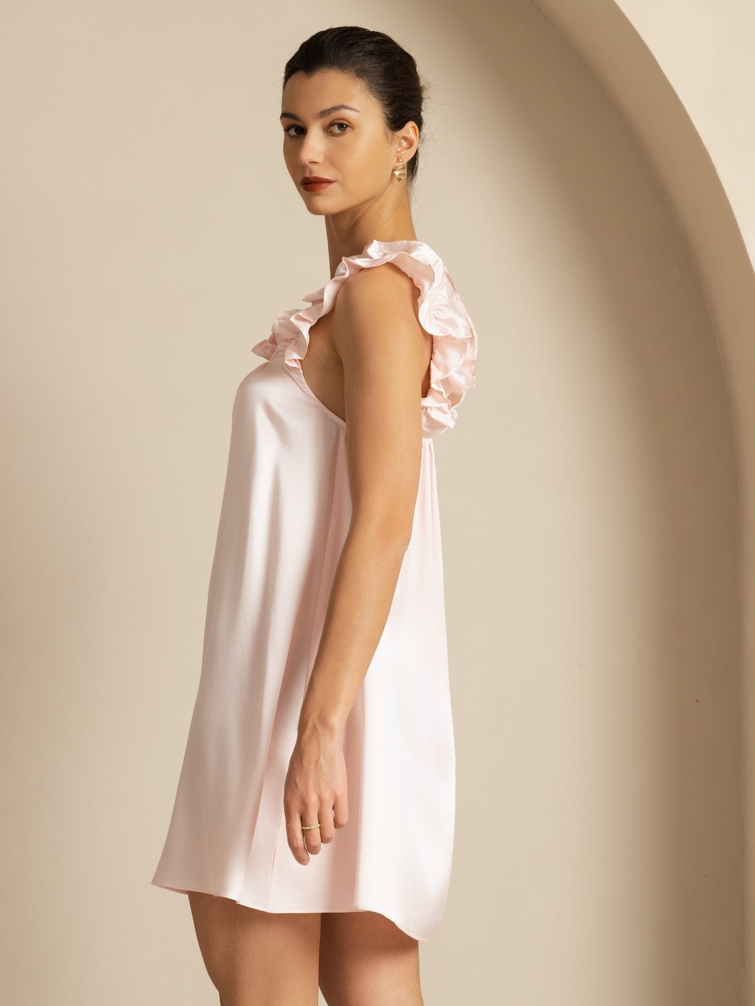 [Pink] SilkSilky 19Momme Silk Sleeveless Square Neck Dress 004