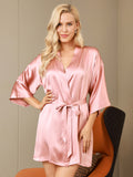 SilkSilky US Pure Silk Half Sleeve Womens Robe Pink 002