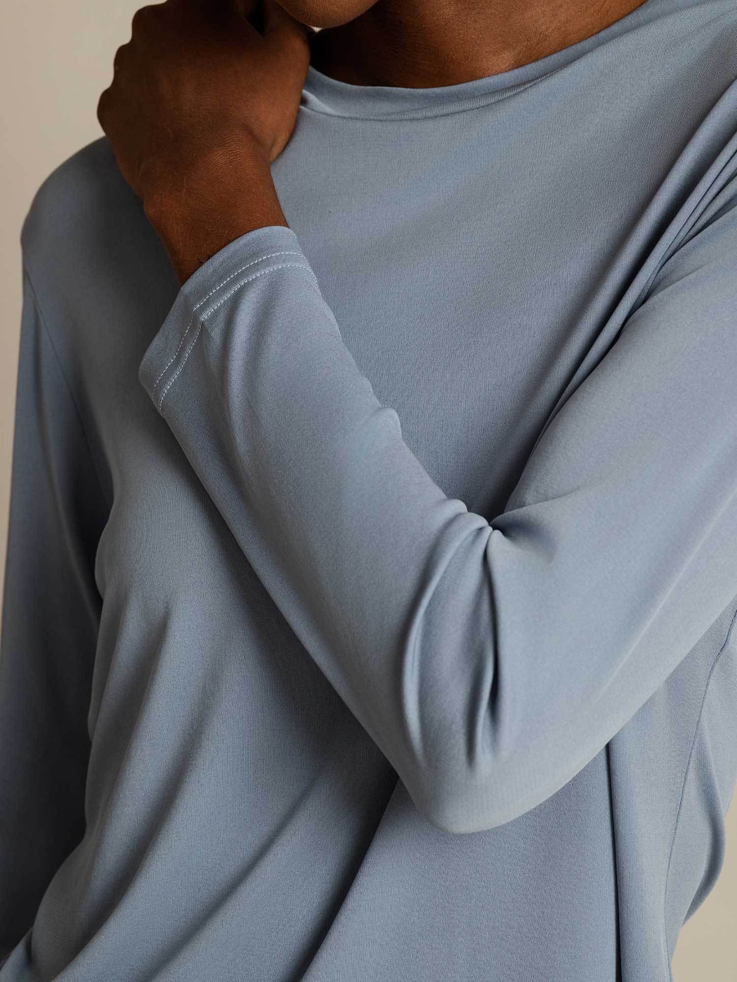 [GrayishBlue] SilkSilky Pure Silk Round Neck Women's T-Shirt 004