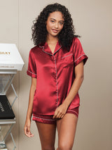 [Wine] SilkSilky  Short Sleeve Notch Collar Women's Pajamas 003