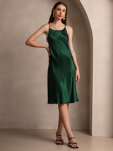[Dark Green] SilkSilky  Spaghetti Strap Scoop Neck Dress 005