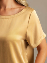[Tan] SilkSilky  19Momme Machine-Washable Silk Short Sleeve Women's Pajamas 004